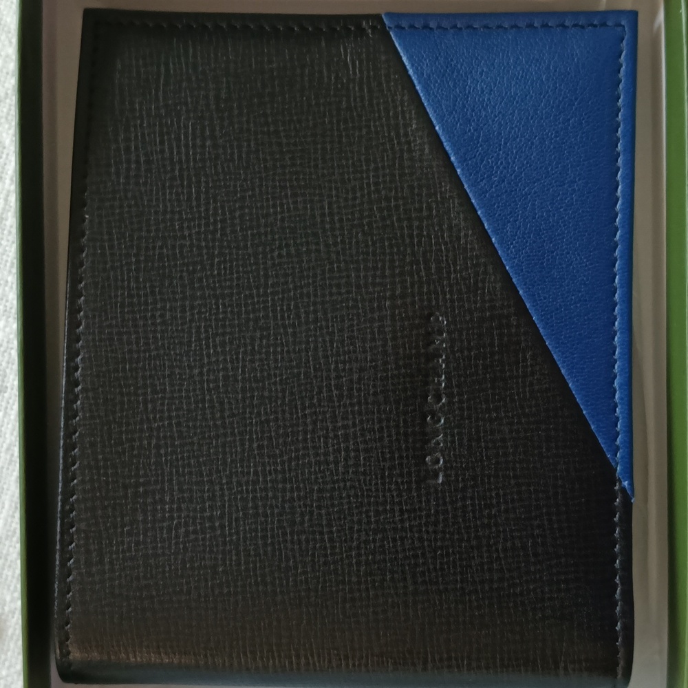 Longchamp Men's Black and Blue 2 Fold Wallet Brand New